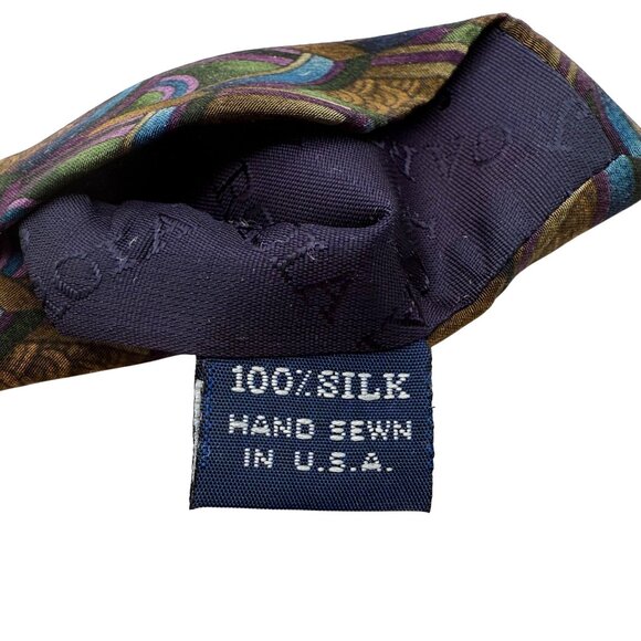 J. Garcia Silk Tie Hand Sewn USA Art Deco Brown Purple Green Blue Vintage - Picture 6 of 8